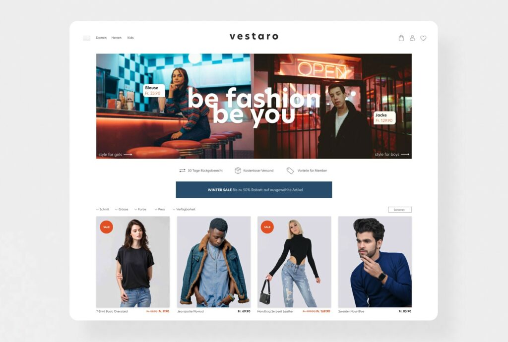 vestaro – fiktiver Webshop Prototyp
