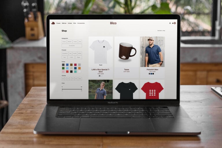 Mockup des Online-Shops rico-clothing.ch, entwickelt von der Agenza GmbH