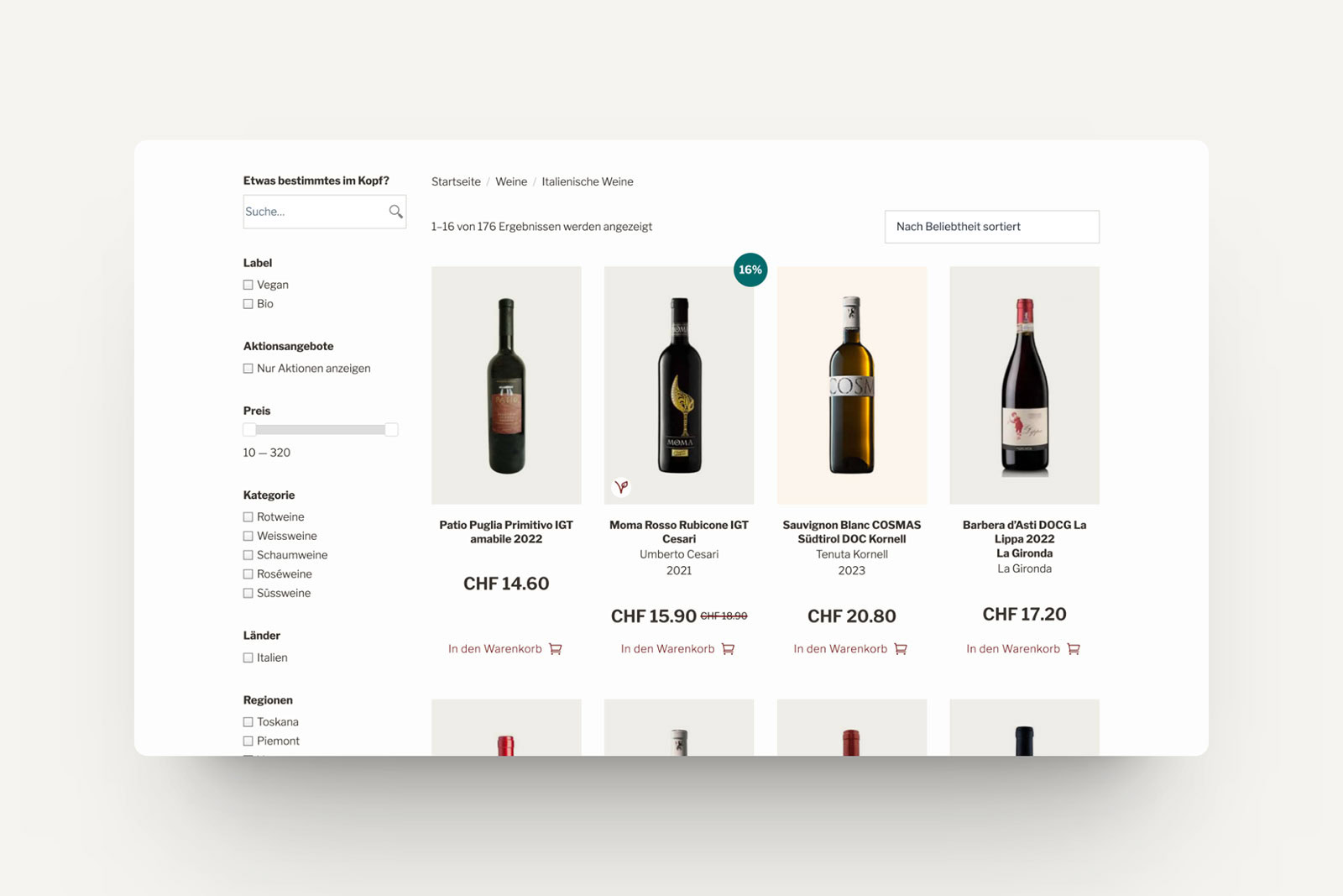 Screenshot des Webshops genusswein.ch