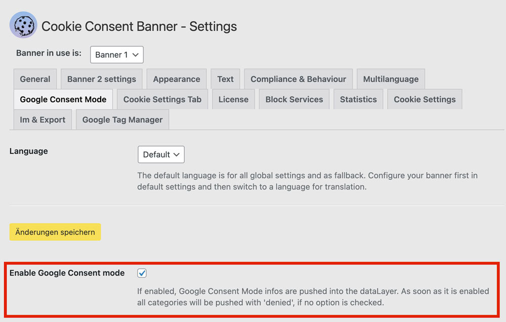 Screenshot aus dem Plugin Beautiful Cookie Banner in WordPress