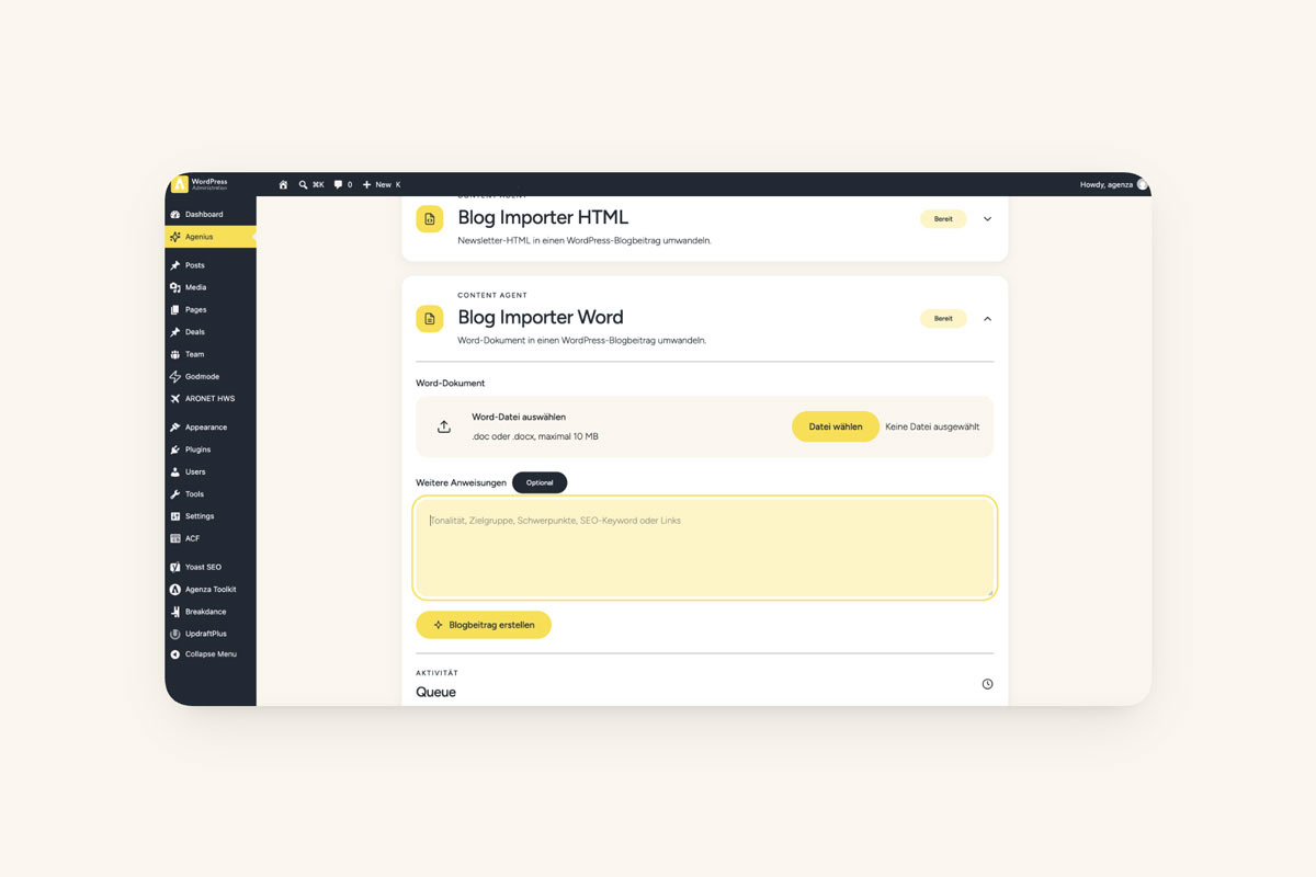 Agenza AI für WordPress
